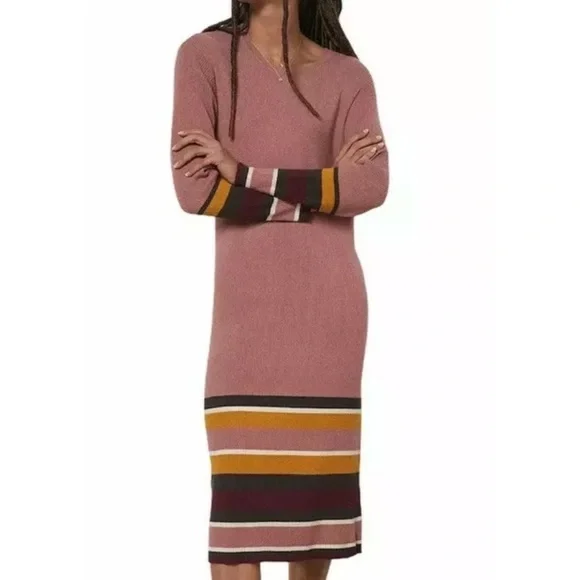 NWT Anthropologie Parvati Midi Column Sweater Dress Pink Long Sleeve Striped New - Picture 4 of 12